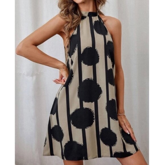 Boho polka dots stripes halter mini dress - Picture 1 of 5